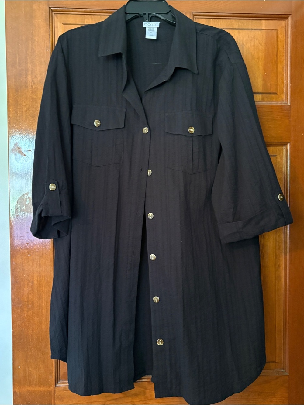 Dotti Black Button-Front Swim Coverup Shirt